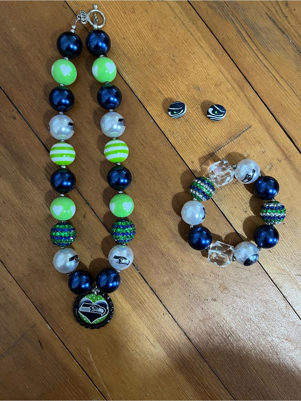 Seattle Seahawks Inspired Women's Beaded Jewelry Set - Navy & Lime
